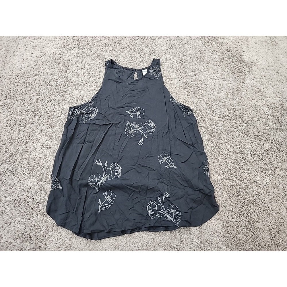 Old Navy Top Womens L Black Floral Halter Neck Sleeveless Flowy Relaxed Summer